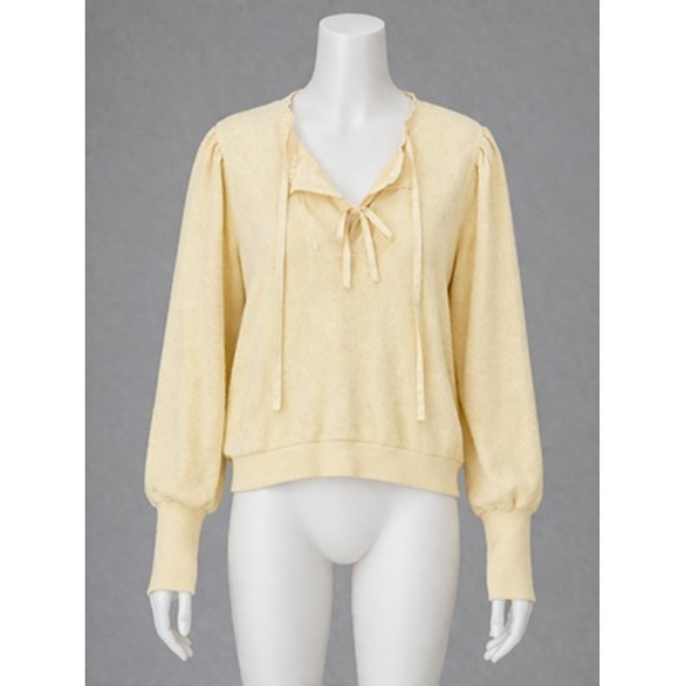 Ulla Johnson Sweater XS P Cotton V Neck Tie Ruffle Puff Sleeve Alba Pullover